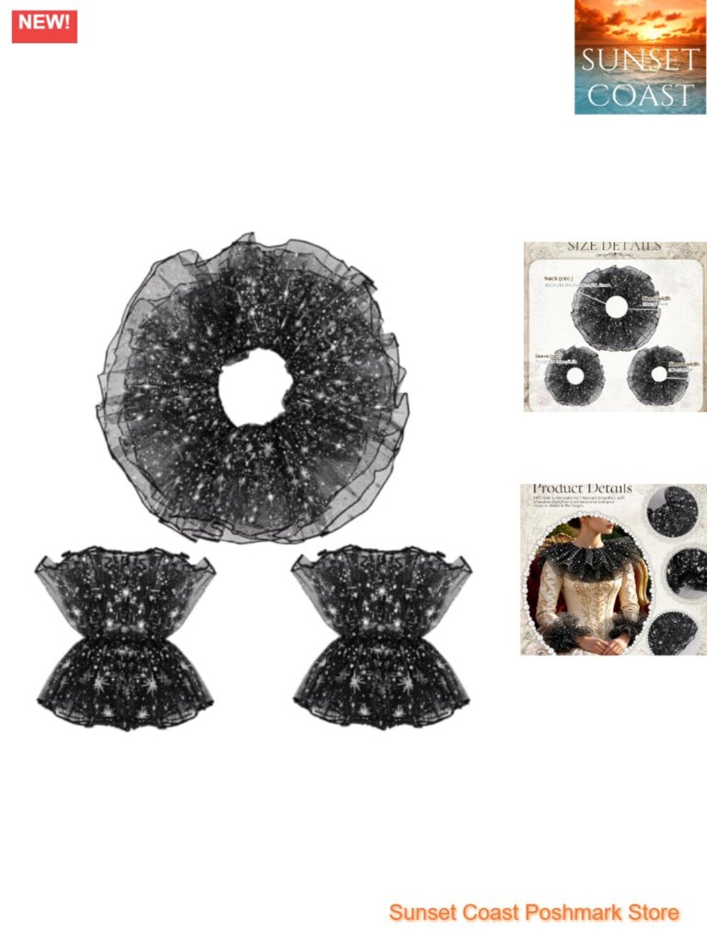 Renaissance Ruffle Collar Wrist Cuffs Set Lace Victorian Cosplay Costume